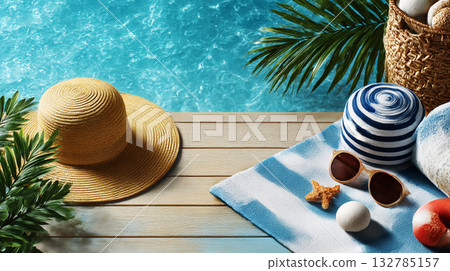 Refreshing Summer Essentials Featuring Sunglasses, Tropical Fruits, and Cool Drinks for a Perfect Beach Vacation Refreshing Summer Essentials Featuring Sunglasses, Tropical Fruits, and Cool Drinks for a Perfect Beach Vacation 132785157