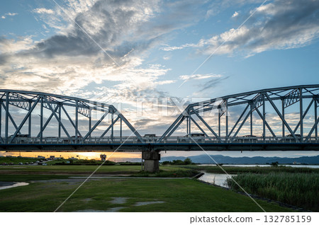 Yoshinogawa Bridge at dusk 132785159