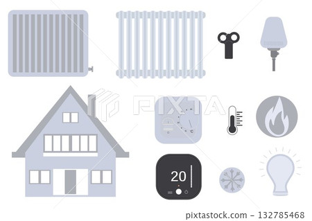 a set of icons representing home comfort and energy efficiency 132785468