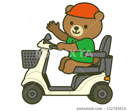 Illustration of a cute bear riding a silver car waving (elderly, welfare, animal character) 132785618