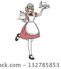一位女服務生端著餐具 132785853
