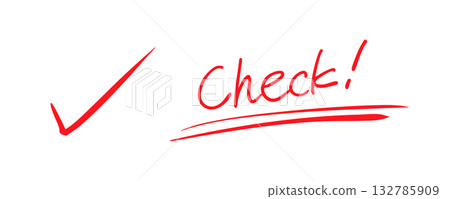 Handwritten check mark icon Check Red 132785909