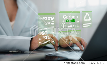 Carbon Credit and Sustainability Concept with Green Technology on Laptop Carbon Credit and Sustainability Concept with Green Technology on Laptop 132786412