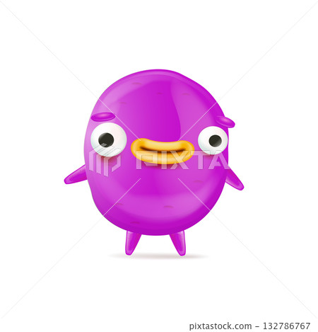 Vector cartoon funny violet christmas monster isolated on white background. Smiling silly violet monster print sticker design template. halloween character Vector cartoon funny violet christmas monster isolated on white background. Smiling silly violet monster print sticker design template. halloween character 132786767
