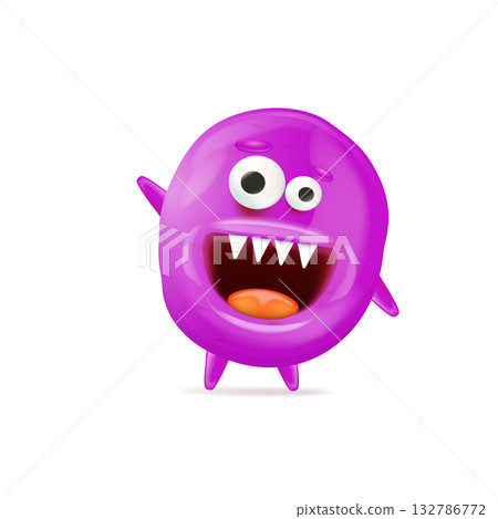 Vector cartoon funny violet christmas monster isolated on white background. Smiling silly violet monster print sticker design template. halloween character Vector cartoon funny violet christmas monster isolated on white background. Smiling silly violet monster print sticker design template. halloween character 132786772