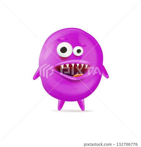 Vector cartoon funny violet christmas monster isolated on white background. Smiling silly violet monster print sticker design template. halloween character Vector cartoon funny violet christmas monster isolated on white background. Smiling silly violet monster print sticker design template. halloween character 132786776