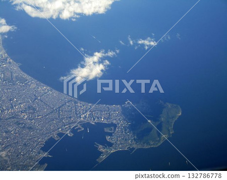Aerial view of the area around Hakodate, Hokkaido, seen from an airplane Aerial view of the area around Hakodate, Hokkaido, seen from an airplane 132786778