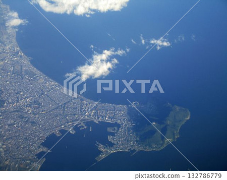 Aerial view of the area around Hakodate, Hokkaido, seen from an airplane Aerial view of the area around Hakodate, Hokkaido, seen from an airplane 132786779