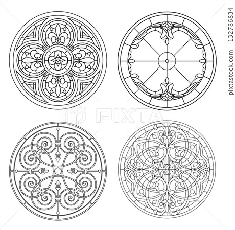 Set of Classic Round Stained Glass Window Designs Set of Classic Round Stained Glass Window Designs 132786834
