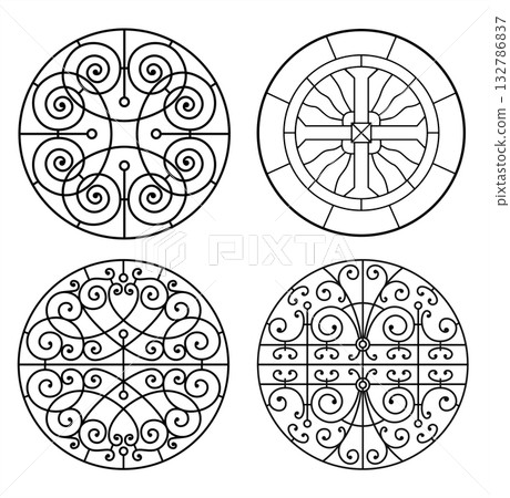 Set of Classic Round Stained Glass Window Designs Set of Classic Round Stained Glass Window Designs 132786837