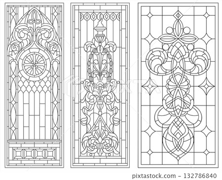 Set of Gothic Stained Glass Window Designs Set of Gothic Stained Glass Window Designs 132786840