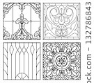Set of Classic Square Stained Glass Window Designs 132786843