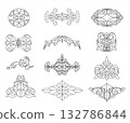 Set of Vintage Ornamental Decorative Elements in Classic Engraving Style 132786844