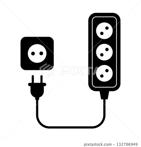 Power Extension Cord and Socket Vector Illustration. Perfect for illustrating electricity, power connections or household and office equipment in a clean, modern design. 132786949