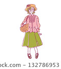 Simple and cute hand-drawn illustration material of a girl in a spring outfit 132786953