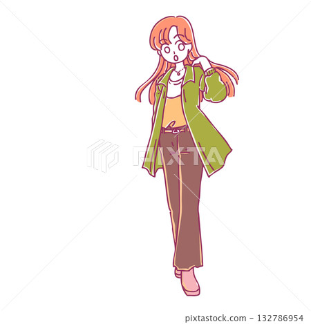 簡單可愛的手繪插畫素材,描繪了一個穿著春裝的女孩 簡單可愛的手繪插畫素材,描繪了一個穿著春裝的女孩 132786954
