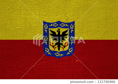 The official flag of Bogota, the capital of Colombia, on a cracked wall texture. Conceptual collage The official flag of Bogota, the capital of Colombia, on a cracked wall texture. Conceptual collage 132786966