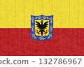 The official flag of Bogota, the capital of Colombia, on wood texture. Conceptual collage. Illustration 132786967