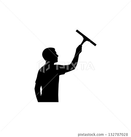 cleaner silhouette icon man washing window with squeegee illustration cleaner silhouette icon man washing window with squeegee illustration 132787028