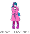 Simple and cute illustration material for girls in winter clothes 132787052