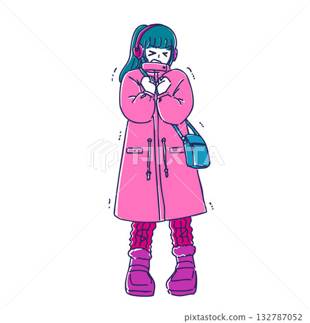 Simple and cute illustration material for girls in winter clothes 132787052