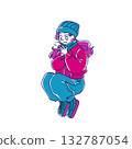 Simple and cute illustration material for girls in winter clothes 132787054