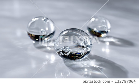 Transparent spherical water droplets - beauty and skin care refreshing concept Transparent spherical water droplets - beauty and skin care refreshing concept 132787064