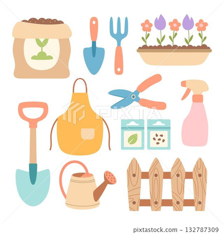 set of gardening tools, flat style 132787309