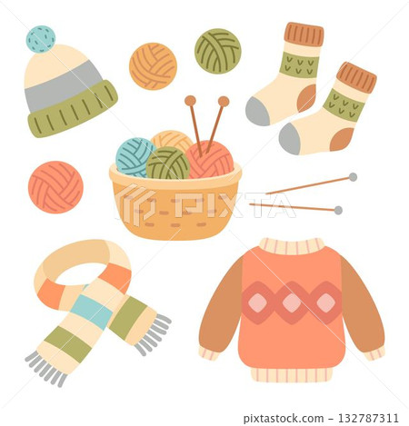 set of cozy knitted items set of cozy knitted items 132787311