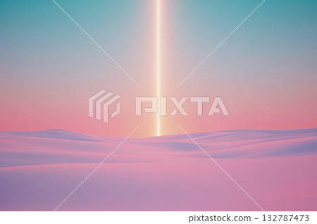 Golden beam cuts softly through pastel gradients, evoking a serene futuristic sunrise over abstraction 132787473