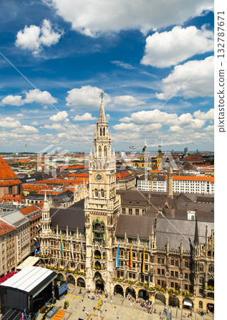 New Town Hall on Sunny Summer Day. Munich Skyline. Bavaria, Germany 132787671