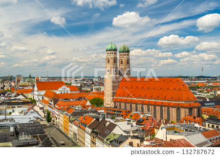 Frauenkirche Church on Sunny Summer Day. Munich Skyline. Bavaria, Germany 132787672