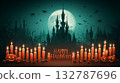 Halloween card with castle, moon and bats 132787696
