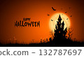 Halloween card with castle, moon and bats 132787697