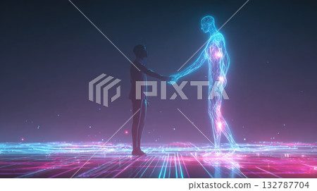 Businessman Handshake with AI Hologram 132787704