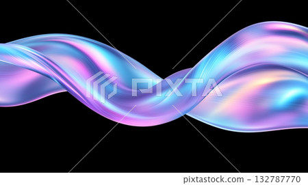 Abstract iridescent fluid waves in illuminated motion on black background 132787770