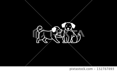 Minimalist white dogs silhouette logo on black background 132787893