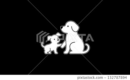 Minimalist white dogs silhouette logo on black background 132787894