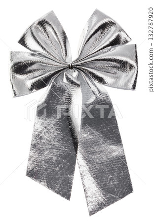 Silver metallic bow isolated on white background 132787920