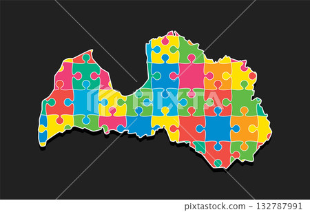 Creative map of Latvia from color puzzle, jigsaw 132787991