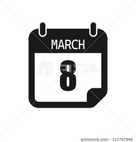 Vector icon page day calendar - 8 March month 132787996