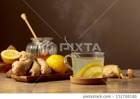 Ginger tea with lemon and honey. Ginger tea with lemon and honey. 132788180