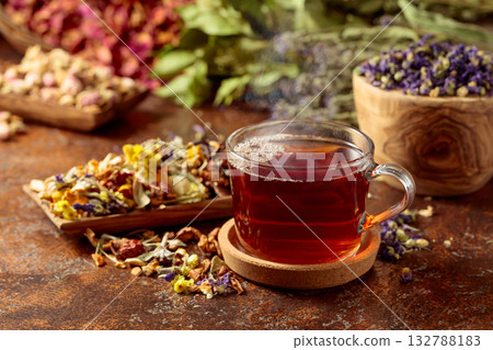 Herbal tea and a mix of various dried medicinal plants and herbs. Herbal tea and a mix of various dried medicinal plants and herbs. 132788183