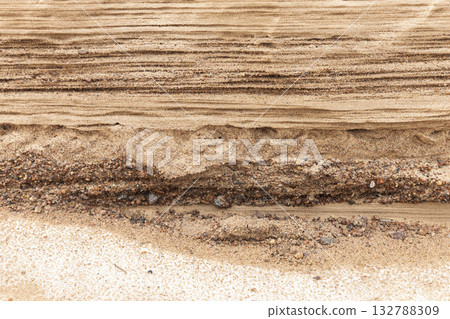 Front view of a weathered sand ledge. Natural photo with warm beige tones Front view of a weathered sand ledge. Natural photo with warm beige tones 132788309