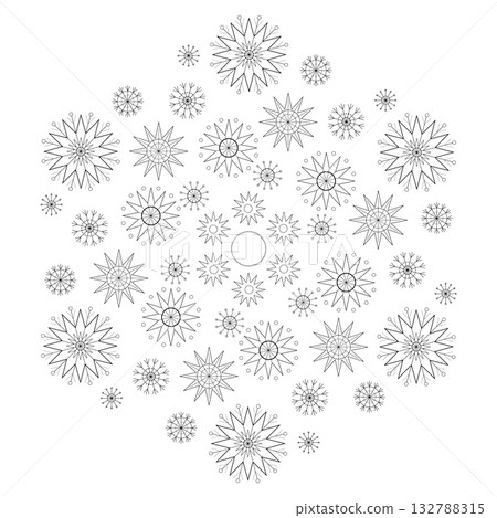Winter coloring page with mandala of snowflakes Winter coloring page with mandala of snowflakes 132788315