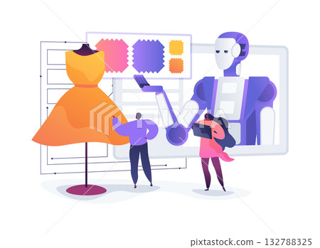 AI-Predictive AI-Powered Fashion Design Assistance abstract concept vector illustration. 132788325