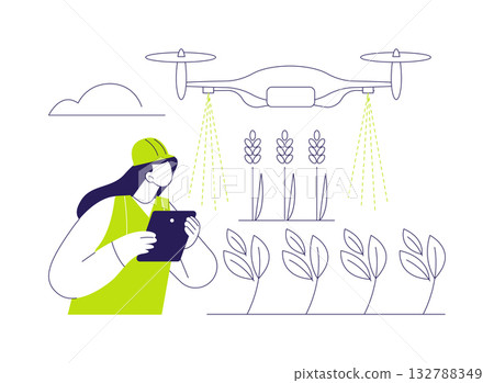 Spraying drone abstract concept vector illustration. 132788349