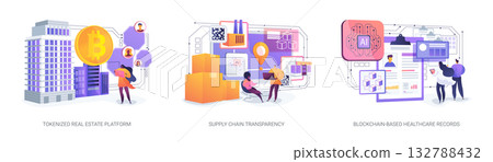 Blockchain for Assets and Records abstract concept vector illustrations. Blockchain for Assets and Records abstract concept vector illustrations. 132788432