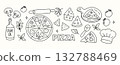 Pizza doodle set hand drawn food illustration with cheese, tomato, mushrooms, olive oil and Italian ingredients 132788469