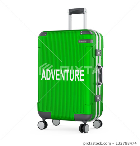 Adventure concept with suitcase. 3D rendering Adventure concept with suitcase. 3D rendering 132788474